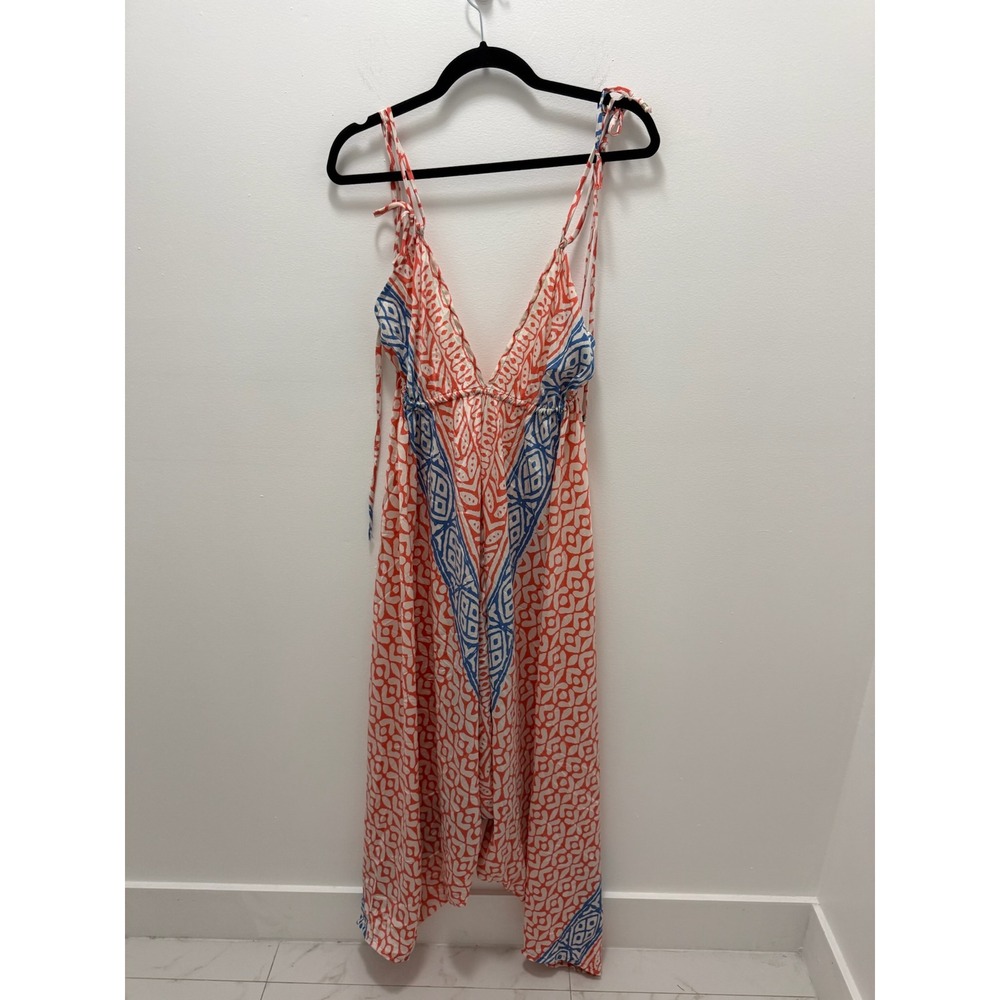 Karma Highway Geometric Print Handkerchief Hem Jumpsuit Jumper Coral One Size